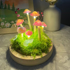 Handmade LED Mushroom Lamp with Wooden Base, Warm Glow Night Light for Bedroom and Living Room, 12 cm Height