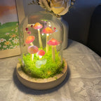 Handmade LED Mushroom Lamp with Wooden Base, Warm Glow Night Light for Bedroom and Living Room, 12 cm Height
