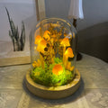 Orange Mushroom Lamp LED Resin Wooden Base Handmade Forest Light Home Decor