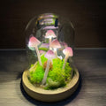Handmade Mushroom Lamp, Purple LED Night Light, Woodland Decor, 12cm Height, Glass & Wood Base, Battery or USB Powered