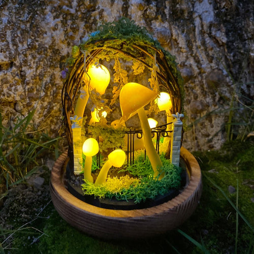 Bunny Mushroom Lamp with Wreath Handmade Woodland Night Light Table Lamp
