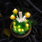 LED Mushroom Lamp with Glass Dome & Crystal, Wooden Base Night Light, 6.7 in, Battery or USB Powered