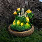 LED Mushroom Lamp with Glass Dome & Crystal, Wooden Base Night Light, 6.7 in, Battery or USB Powered