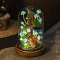Sky Blue Mushroom Night Light on Tree Stump with Squirrel and Bird, 4.33 x 4.33 x 6.49 in, USB or Battery Powered