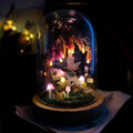 Pink Wisteria Fairy Unicorn Mushroom Night Light LED Lamp with Wooden Base Glass Dome