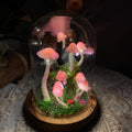 Pink Mushroom Night Light, Handmade Clay Lamp with Wooden Base, Battery or USB Powered, 15cm