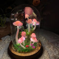 Pink Clay Mushroom Night Light with Wooden Base, Battery or USB Powered, 15 cm Handmade Fairy Lamp