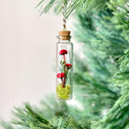 Miniature Mushroom Terrarium Glass Ornament with Dried Florals and Mosses, 3.35 Inch