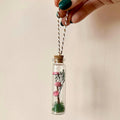 Miniature Pink Mushroom Terrarium Glass Ornament with Dried Florals and Mosses