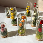 Handmade Glass Terrarium Diorama with Dried Florals and Mosses, Mini Mushroom Theme