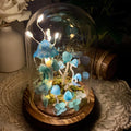 Blue Mushroom Night Light Glass & Wooden Base 15cm Handcrafted Decorative Lamp