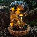 Orange Mushroom Night Light with Crystal and Elf Figurines, LED Bedside Lamp for Bedroom and Desk, 17 x 12 x 12 cm
