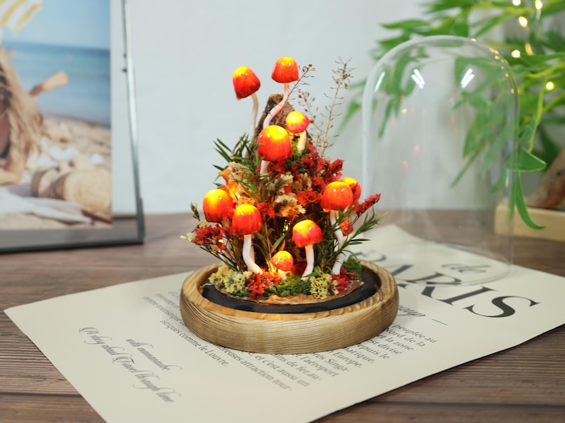 Red Mushroom Lamp with Gradient Orange Yellow Glow, LED Night Light for Bedroom and Home Decor
