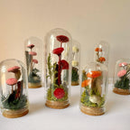 Handmade Glass Terrarium Diorama with Dried Florals and Mosses, Mini Mushroom Theme