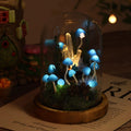 Blue Mushroom Lamp with Glowing Crystal Pillar, LED Night Light, 17 cm, Battery or USB Powered