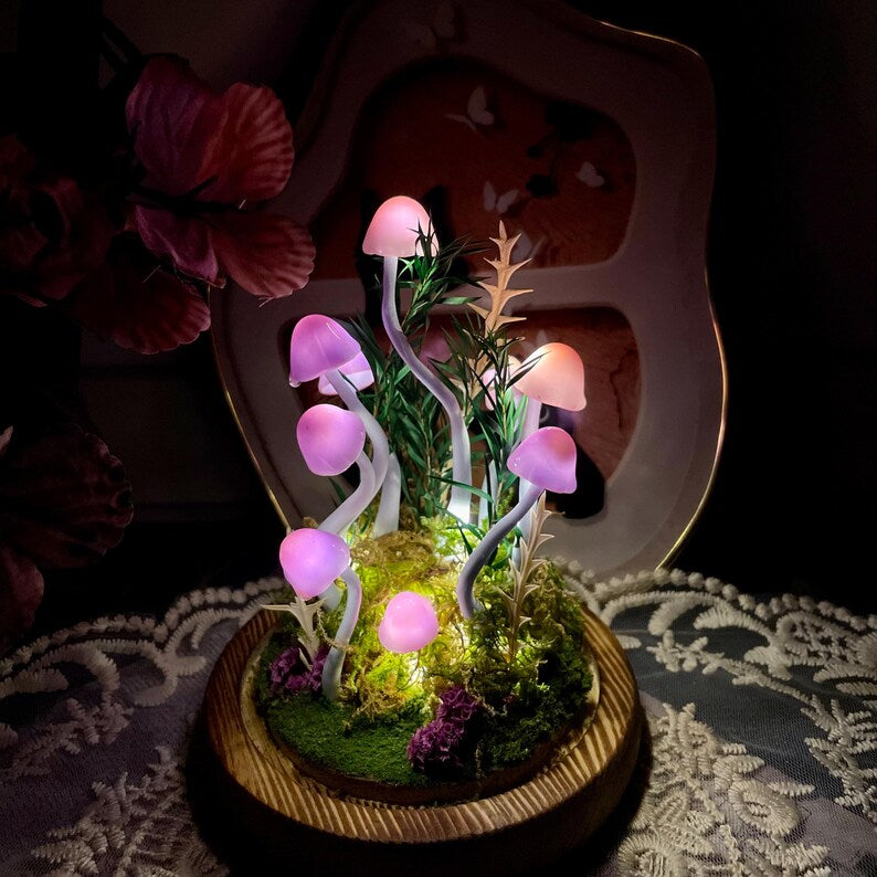 Purple Mushroom Lamp, Handmade LED Night Light, Fantasy Forest Decor, Battery or USB Powered