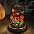 Handmade Mushroom Lamp LED Night Light with Dried Flowers Moss Wooden Base 12cm Diameter 17.5cm Height