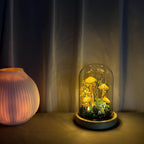 Handmade LED Mushroom Lamp with Dried Flowers and Wooden Base, 12cm Diameter, 17.5cm Height, Battery or USB Powered