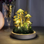 Handmade LED Mushroom Lamp with Dried Flowers and Wooden Base, 12cm Diameter, 17.5cm Height, Battery or USB Powered