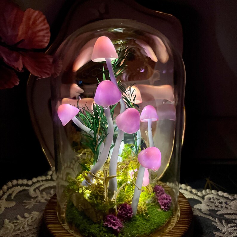 Purple Mushroom Lamp, Handmade LED Night Light, Fantasy Forest Decor, Battery or USB Powered