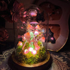 Pink Mushroom Lamp Glass Crystal Night Light Wooden Base Battery or USB Powered