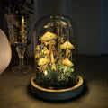 Handmade LED Mushroom Lamp with Dried Flowers and Wooden Base, 12cm Diameter, 17.5cm Height, Battery or USB Powered