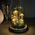 Handmade LED Mushroom Lamp with Dried Flowers and Wooden Base, 12cm Diameter, 17.5cm Height, Battery or USB Powered