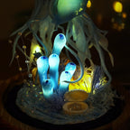 Blue Jellyfish Lamp Ocean Night Light Glass Dome Coral Pearl Decor 17 cm