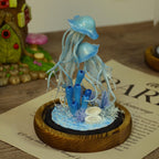 Blue Jellyfish Lamp Ocean Night Light Glass Dome Coral Pearl Decor 17 cm