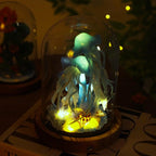 Blue Jellyfish Lamp Ocean Night Light Glass Dome Coral Pearl Decor 17 cm