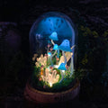 Blue Mushroom Crystal Cluster LED Night Light with Wooden Base, Glass Dome, Fantasy Forest Lamp, 17 x 12 x 12 cm