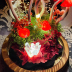 Red Mushroom Night Light Handcrafted Glass & Clay Lamp with Crystal and Preserved Flowers Battery or USB Powered
