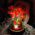 Red Mushroom Night Light Handcrafted Glass & Clay Lamp with Crystal and Preserved Flowers Battery or USB Powered
