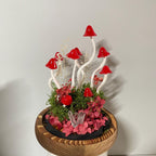 Red Mushroom Night Light Handcrafted Glass & Clay Lamp with Crystal and Preserved Flowers Battery or USB Powered
