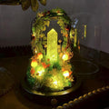 Citrine Crystal Night Light with Mushroom & Floral Wreath, Wooden Base, LED, 17 cm