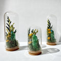 Mini Glass Terrarium with Dried Florals, Moss & Aura Quartz Crystal, 1.75" or 2.75" Tall