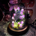 Purple Mushroom Night Light Glass & Wood Base Handmade Bedroom Decor 15cm