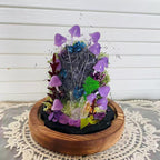 Purple Mushroom Night Light Glass & Wood Base Handmade Bedroom Decor 15cm