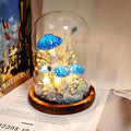 LED Mushroom Night Light, Handcrafted Bedside Lamp with Natural Moss, Battery or USB Powered, 16x10x10 cm