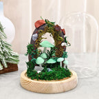 LED Mushroom Night Light with Dried Flowers and Wooden Base, 12cm Diameter, 17.5cm Height
