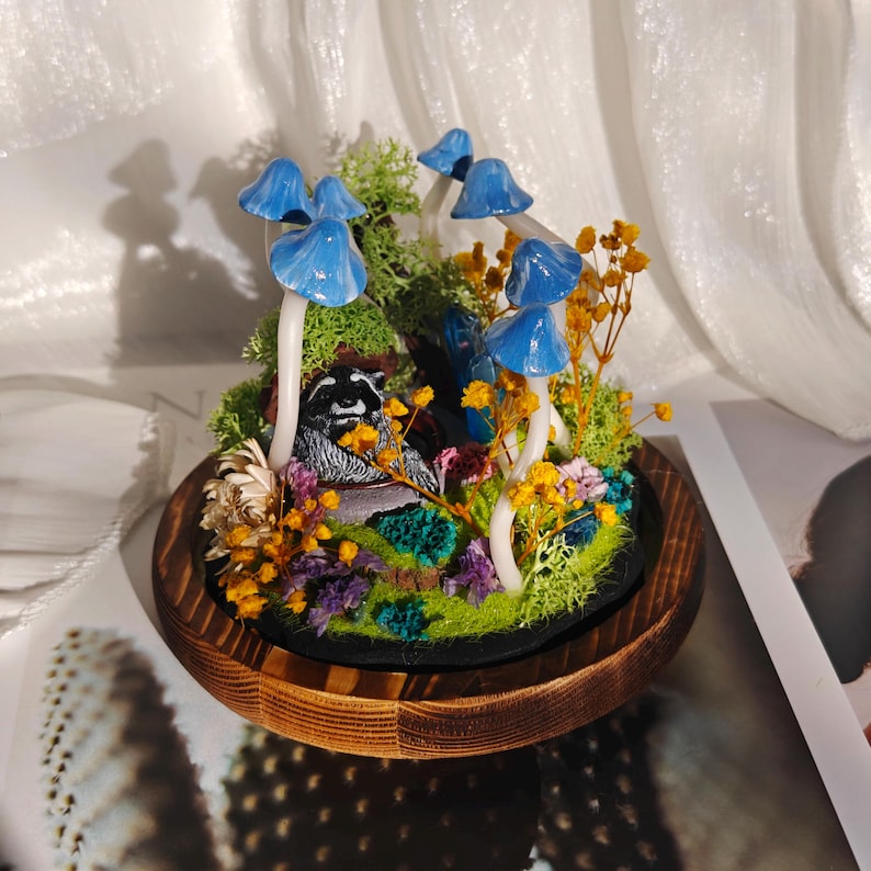 Handmade Mushroom Lamp with Crystals and Dried Flowers LED Night Light Whimsical Room Decor for Bedroom Living Room