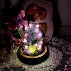 Purple Mushroom Night Light Glass & Wood Base Handmade Bedroom Decor 15cm