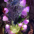 Purple Mushroom Night Light Glass & Wood Base Handmade Bedroom Decor 15cm