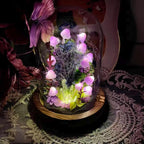 Purple Mushroom Night Light Glass & Wood Base Handmade Bedroom Decor 15cm