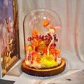 LED Mushroom Night Light, Handmade Resin Lamp with Natural Moss, Sunset Orange, 16x10x10 cm, Battery or USB Powered