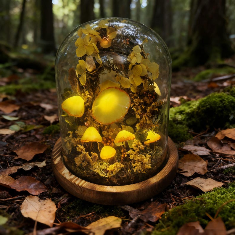 Yellow Mushroom Lamp LED Night Light 6.3 Inch Matte Lampshade 2200K Warm Light for Bedside Table Bookshelf