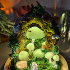 LED Mushroom Night Light with Dried Flowers and Wooden Base, 12cm Diameter, 17.5cm Height