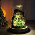 LED Mushroom Night Light with Dried Flowers and Wooden Base, 12cm Diameter, 17.5cm Height