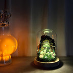 LED Mushroom Night Light with Dried Flowers and Wooden Base, 12cm Diameter, 17.5cm Height