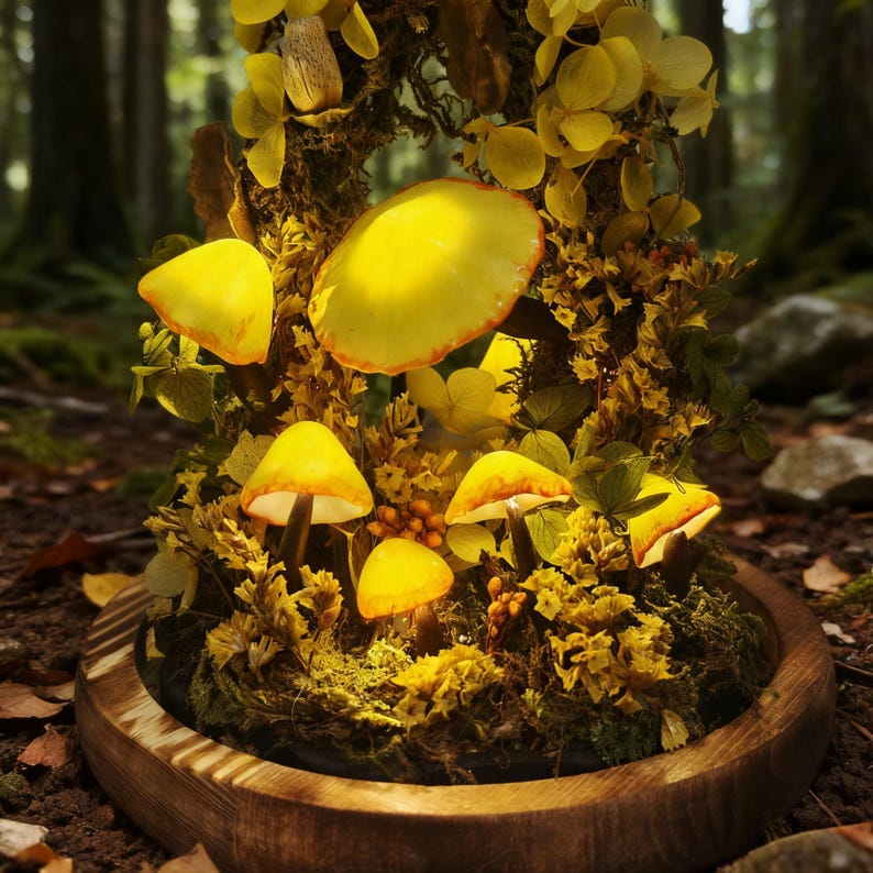 Yellow Mushroom Lamp LED Night Light 6.3 Inch Matte Lampshade 2200K Warm Light for Bedside Table Bookshelf